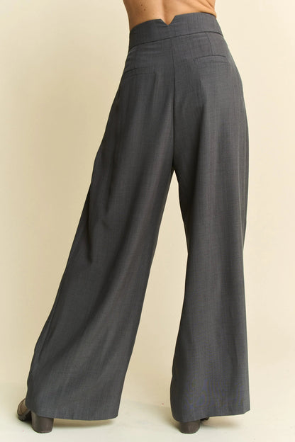 Davi & Dani Solid Back Pocket Shirring Detail Wide Leg Pants - Bitsy Gypsy Boutique