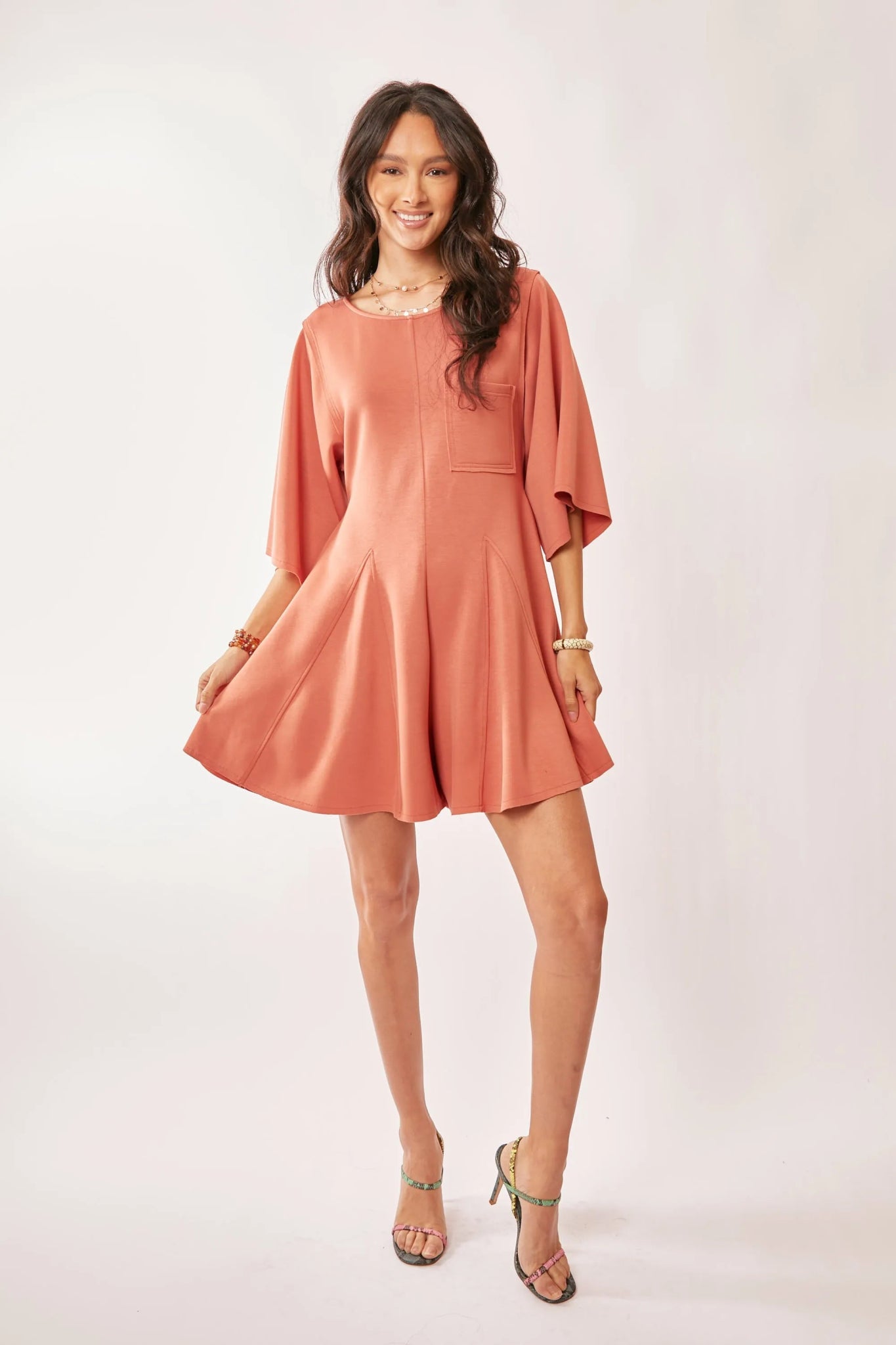 Davi & Dani Solid Draped Sleeve Ties Back Skort Romper - Bitsy Gypsy Boutique