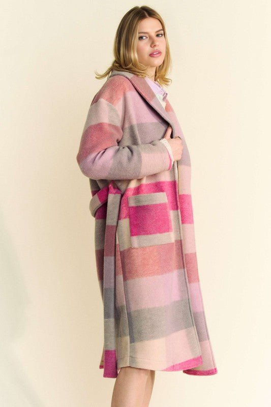 Davi & Dani Tied Color Block Collared Neck Coat - Bitsy Gypsy Boutique