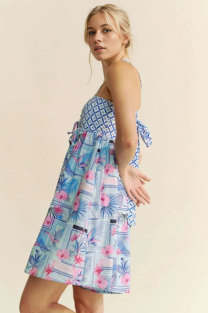 Davi & Dani Tropical Floral Geo Print Tie Back Tube Top Romper - Bitsy Gypsy Boutique