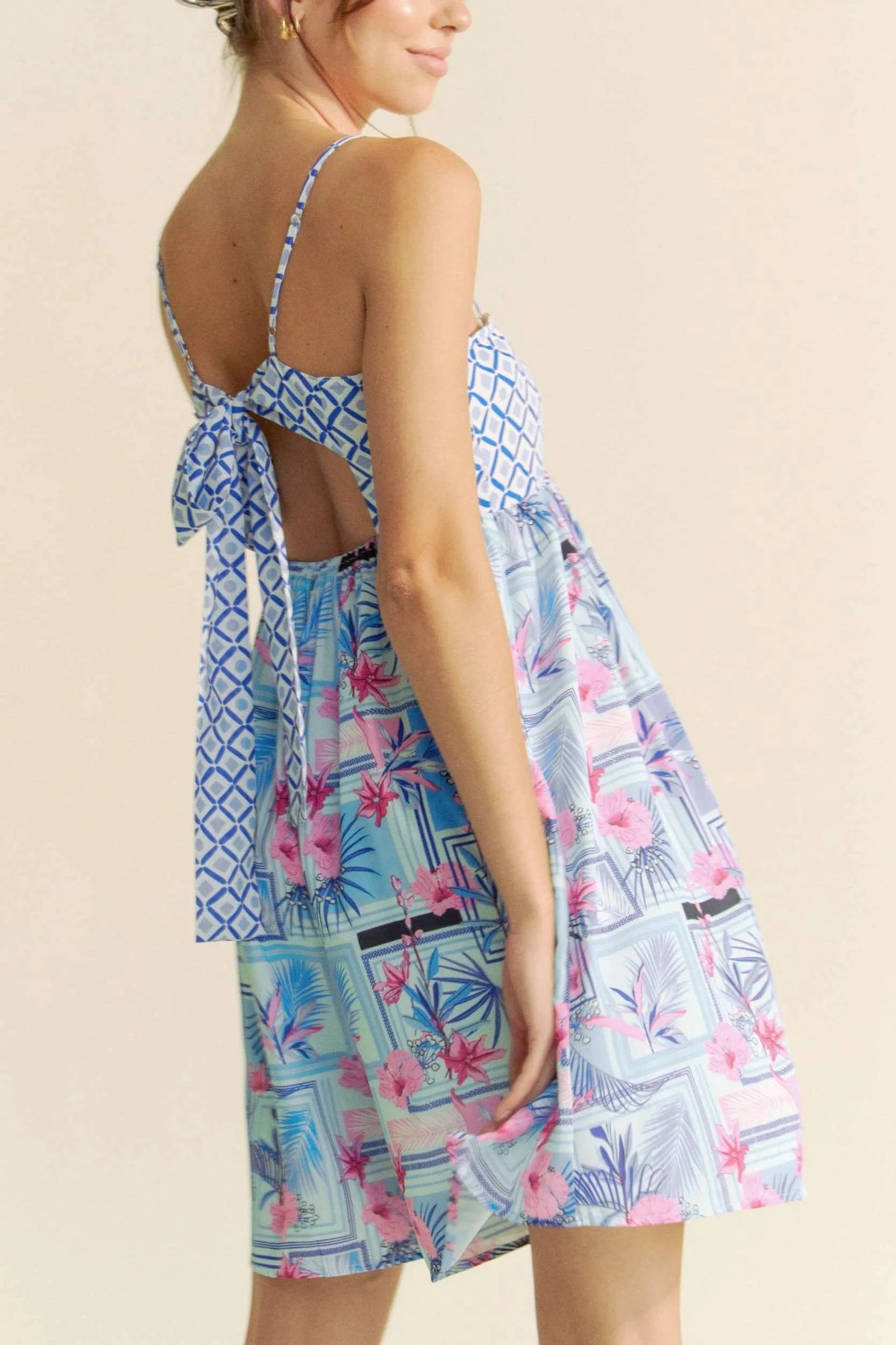 Davi & Dani Tropical Floral Geo Print Tie Back Tube Top Romper - Bitsy Gypsy Boutique