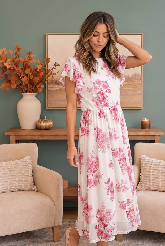 Daytime Romance Floral Midi Dress - Bitsy Gypsy Boutique