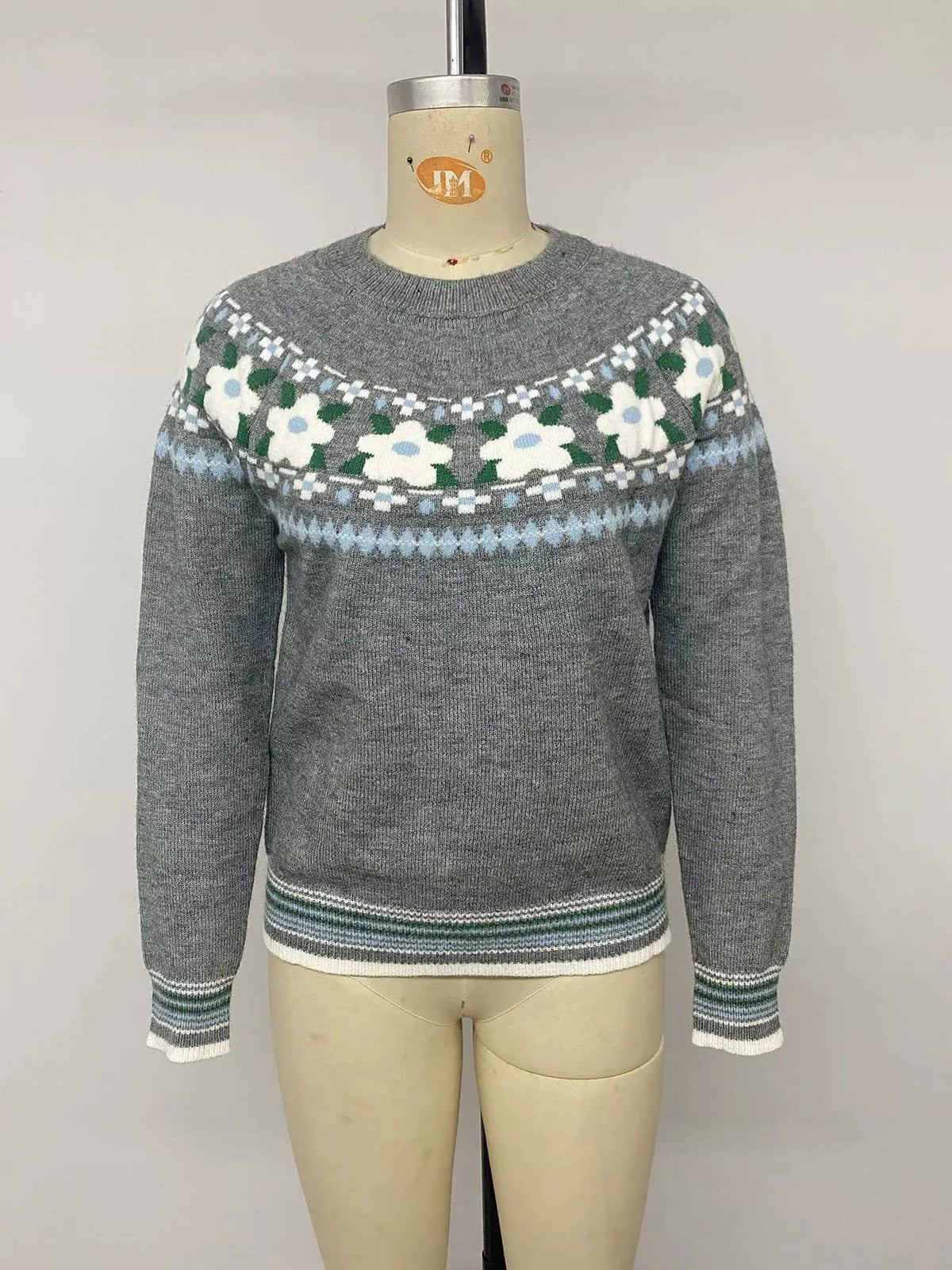 Floral Pattern Round Neck Sweater by Trendsi