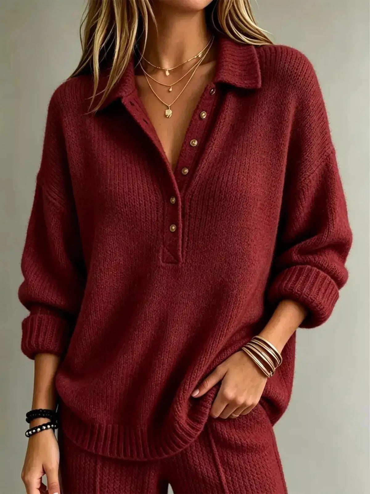 Full Size Button Detail Dropped Shoulder Sweater Plus Size by Trendsi