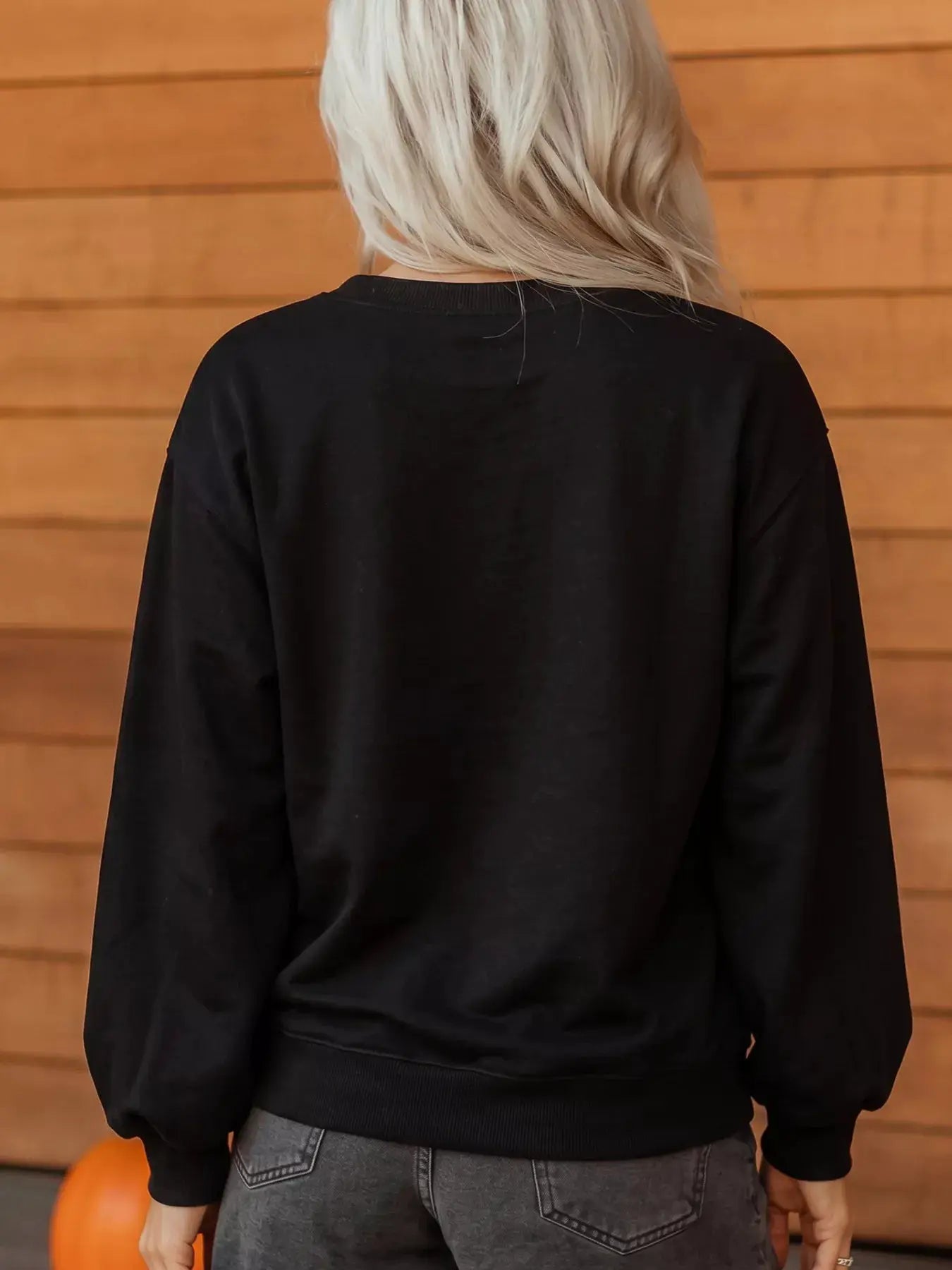 Embroidered Spooky Season Long Sleeve Round Neck Sweatshirt by Trendsi