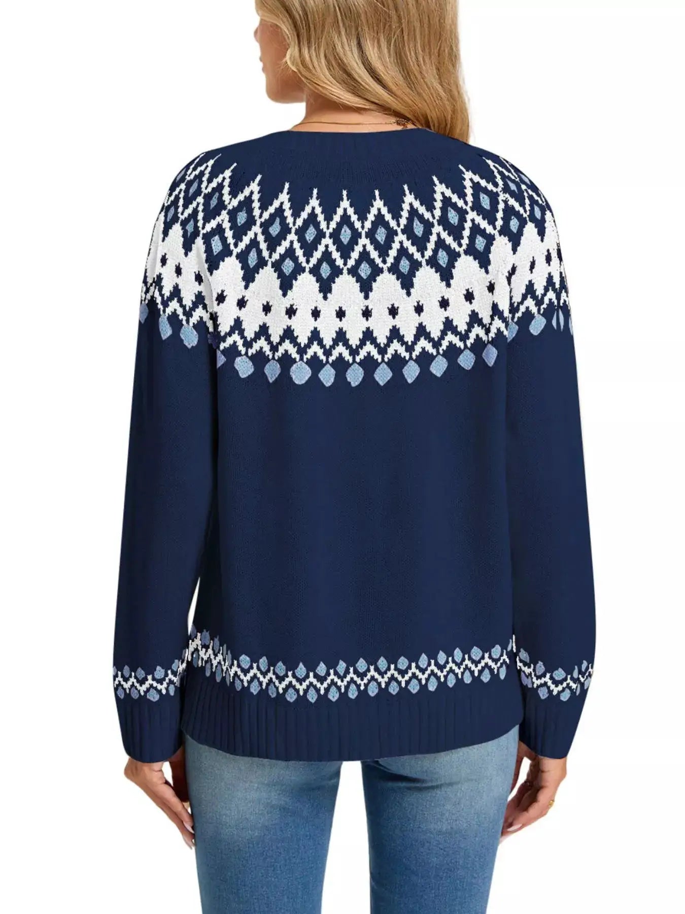 Fair Isle Patterned Button-Down Knit Cardigan by Trendsi