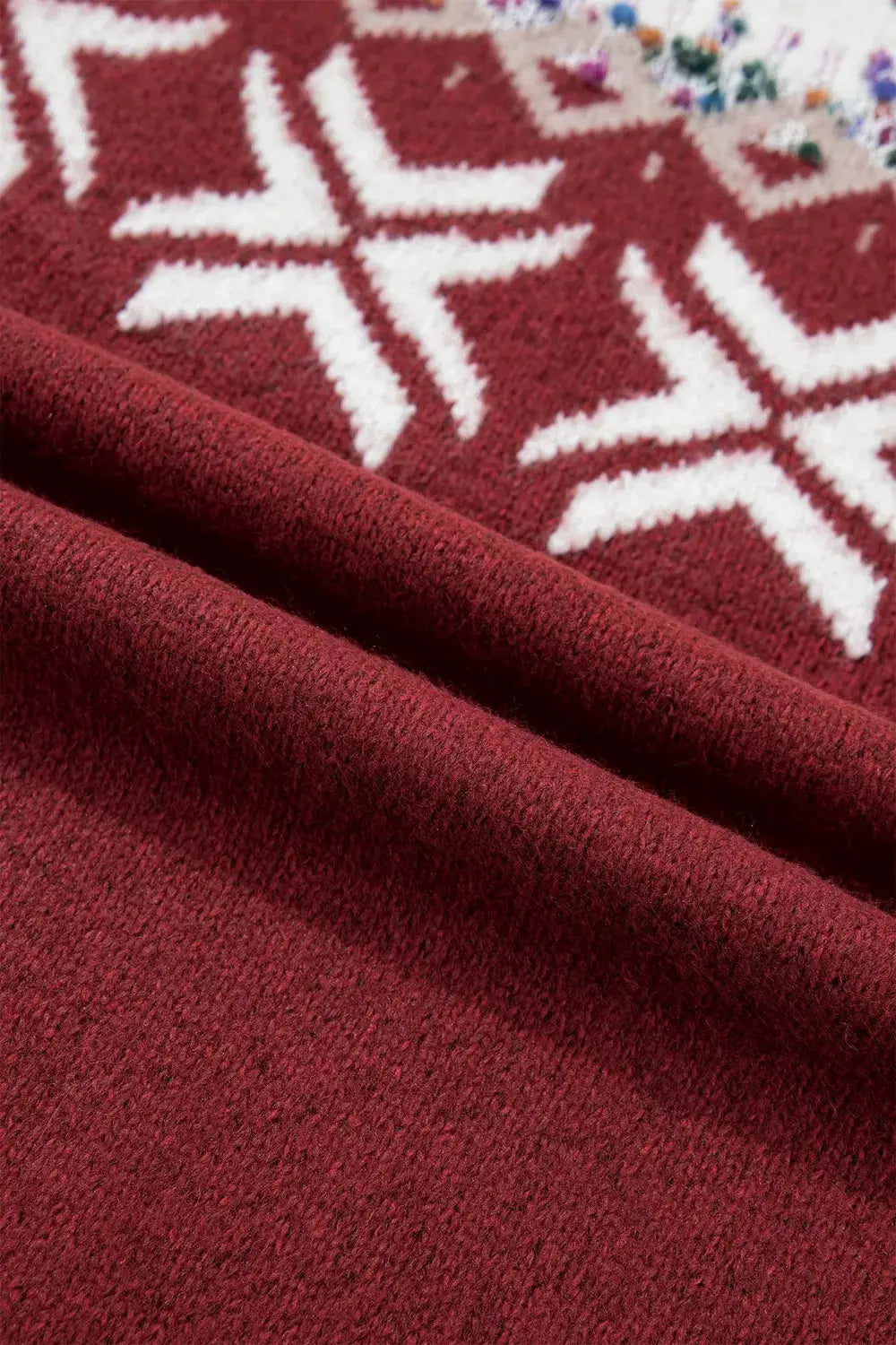 Christmas Theme Geometric Pattern Knit Round Neck Shift Sweater by Trendsi
