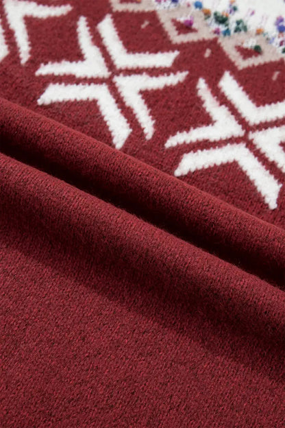 Christmas Theme Geometric Pattern Knit Round Neck Shift Sweater by Trendsi