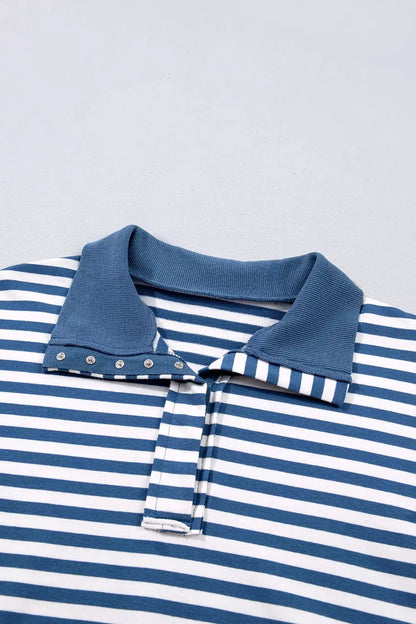 Stripe Color Block Trim Raw Seam Split Hem Loose Sweatshirt by Trendsi