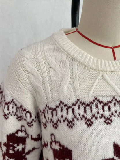 Christmas Snowman Pattern Cable Knit Sweater by Trendsi