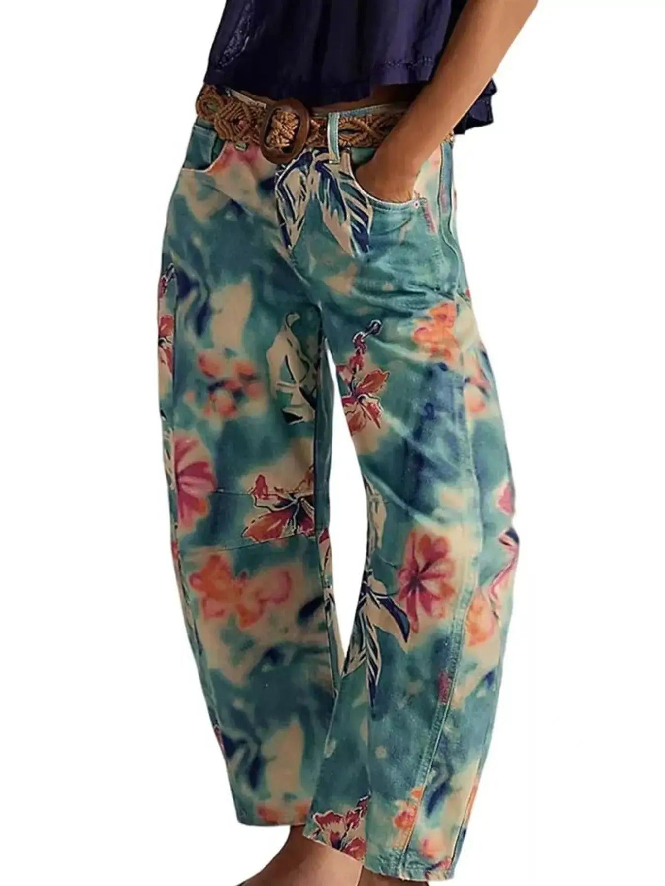 Printed Wide-Leg Jeans by Trendsi