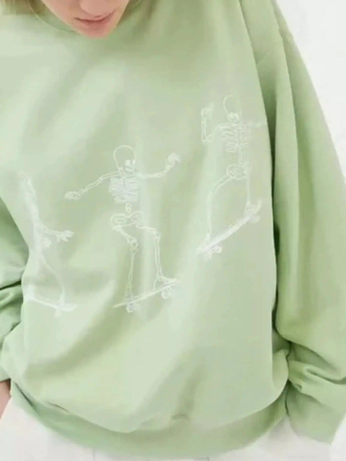 Skeleton Graphic Round Neck Sweatshirt by Trendsi