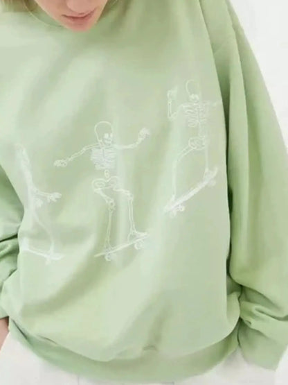Skeleton Graphic Round Neck Sweatshirt by Trendsi