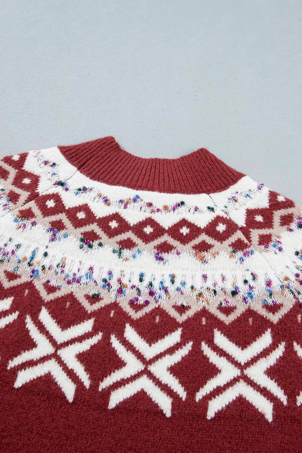 Christmas Theme Geometric Pattern Knit Round Neck Shift Sweater by Trendsi