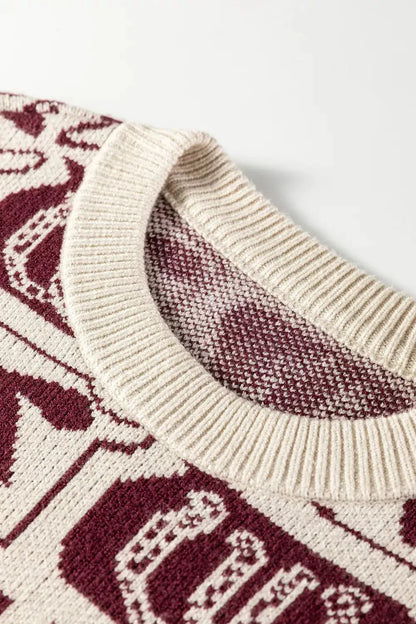 Bows & Horseshoes Pattern Western Round Neck Sweater by Trendsi