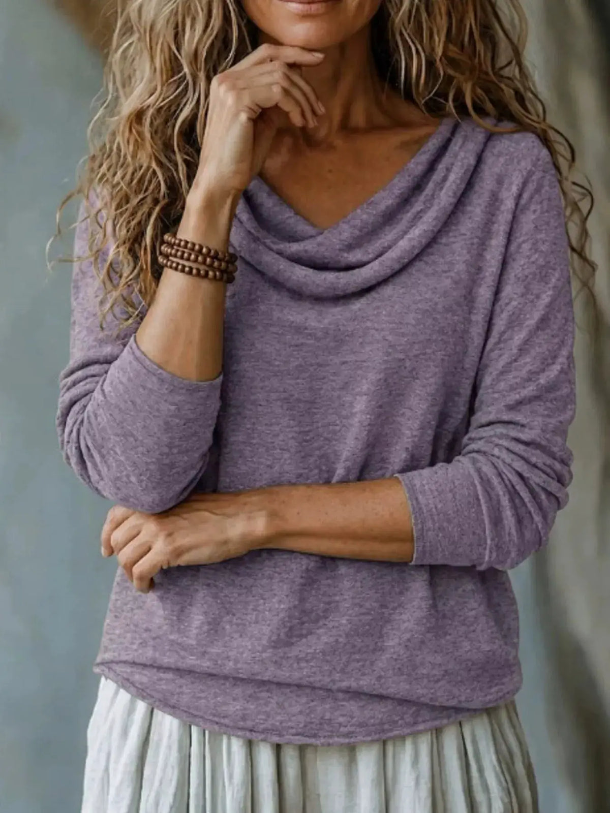 Cowl Neck Long Sleeve T-Shirt by Trendsi