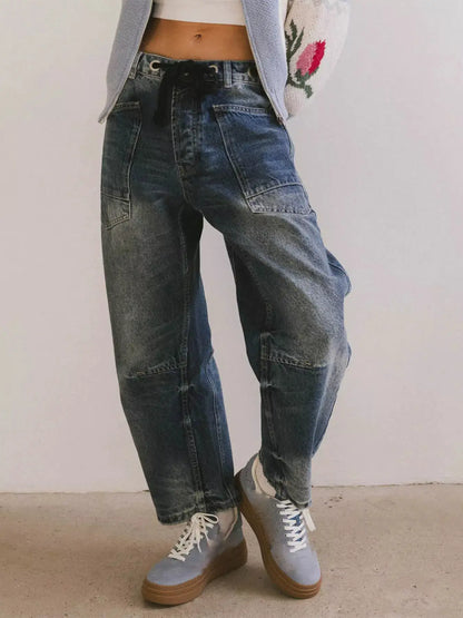 Drawstring Wide Leg Cropped Jeans by Trendsi