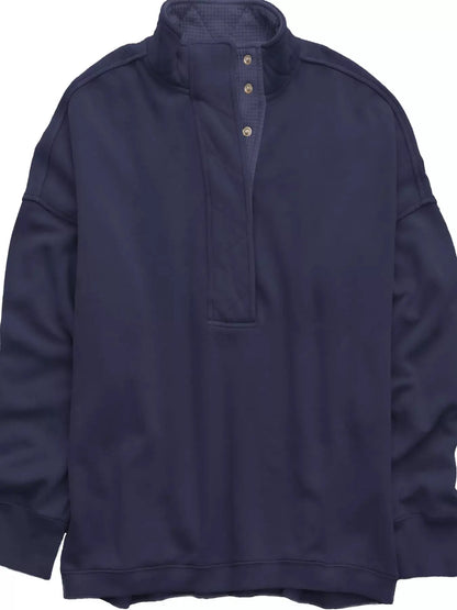 Half Snap Dropped Shoulder Sweatshirt by Trendsi
