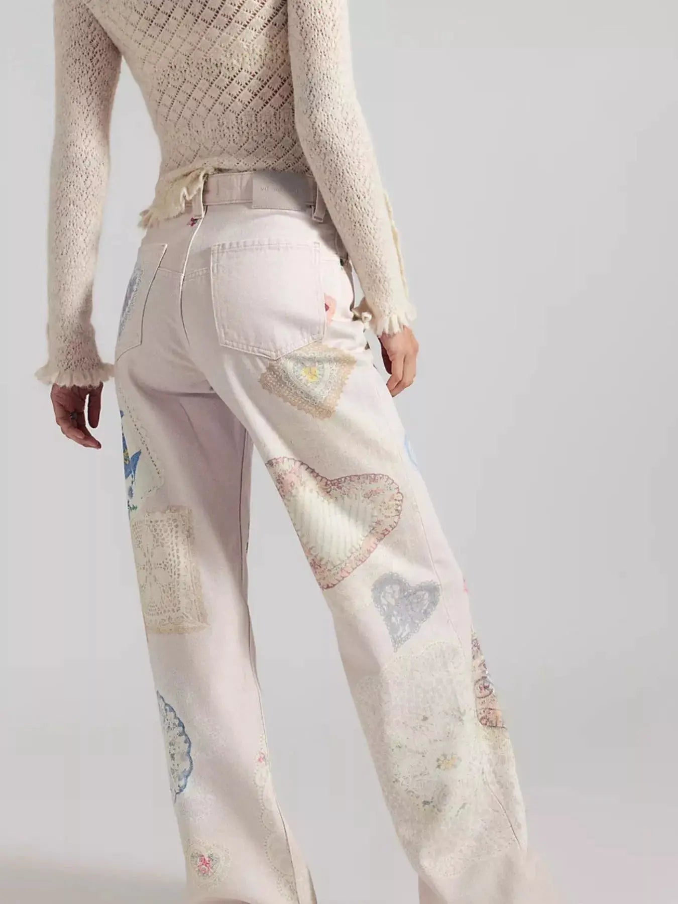 Printed Wide Leg Jeans by Trendsi