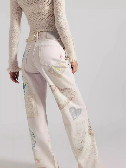 Printed Wide Leg Jeans by Trendsi
