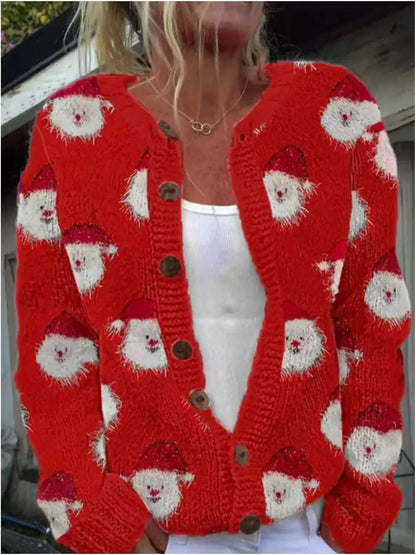 Full Size Festive Christmas Pattern Knit Cardigan with Button-Down Closure Plus Size by Trendsi