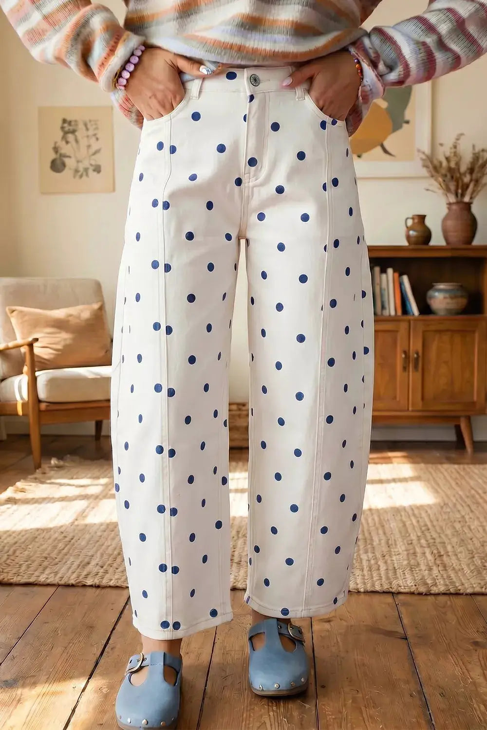 Polka Dot Wide-Leg Jeans by Trendsi