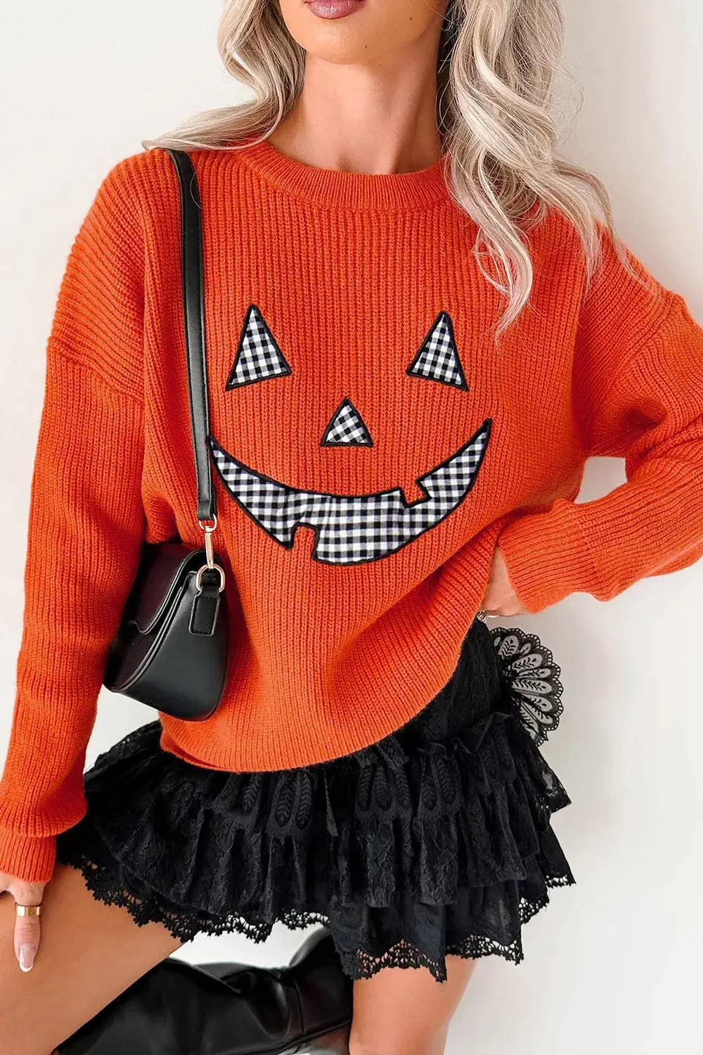 Drop Shoulder Long Sleeve Round Neck Halloween Sweater by Trendsi