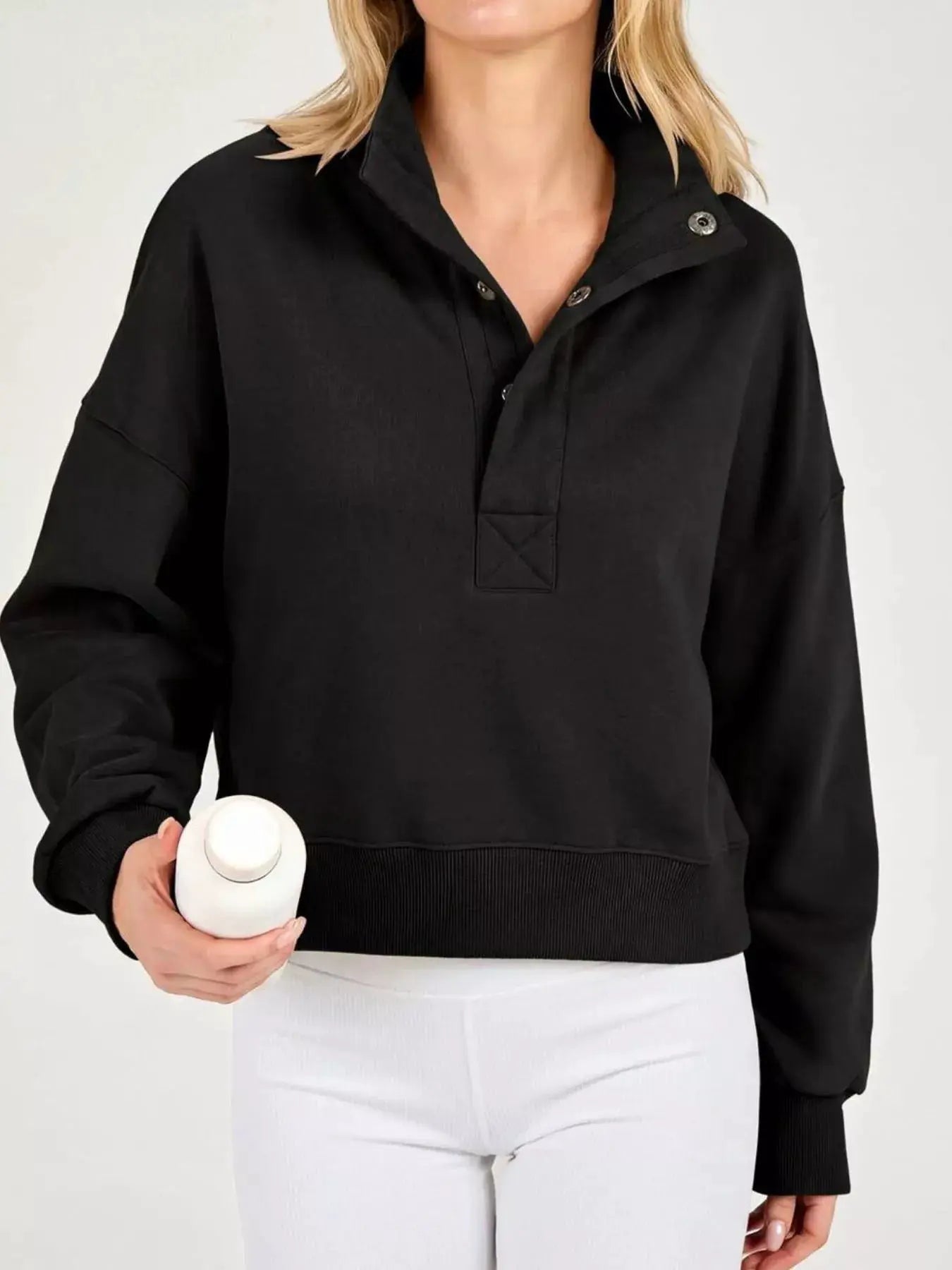 Half Snap Dropped Shoulder Sweatshirt by Trendsi