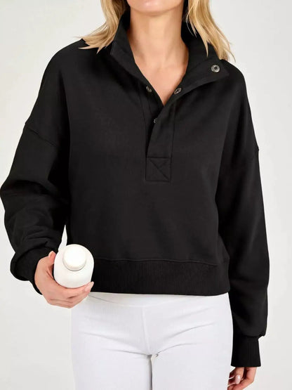 Half Snap Dropped Shoulder Sweatshirt by Trendsi