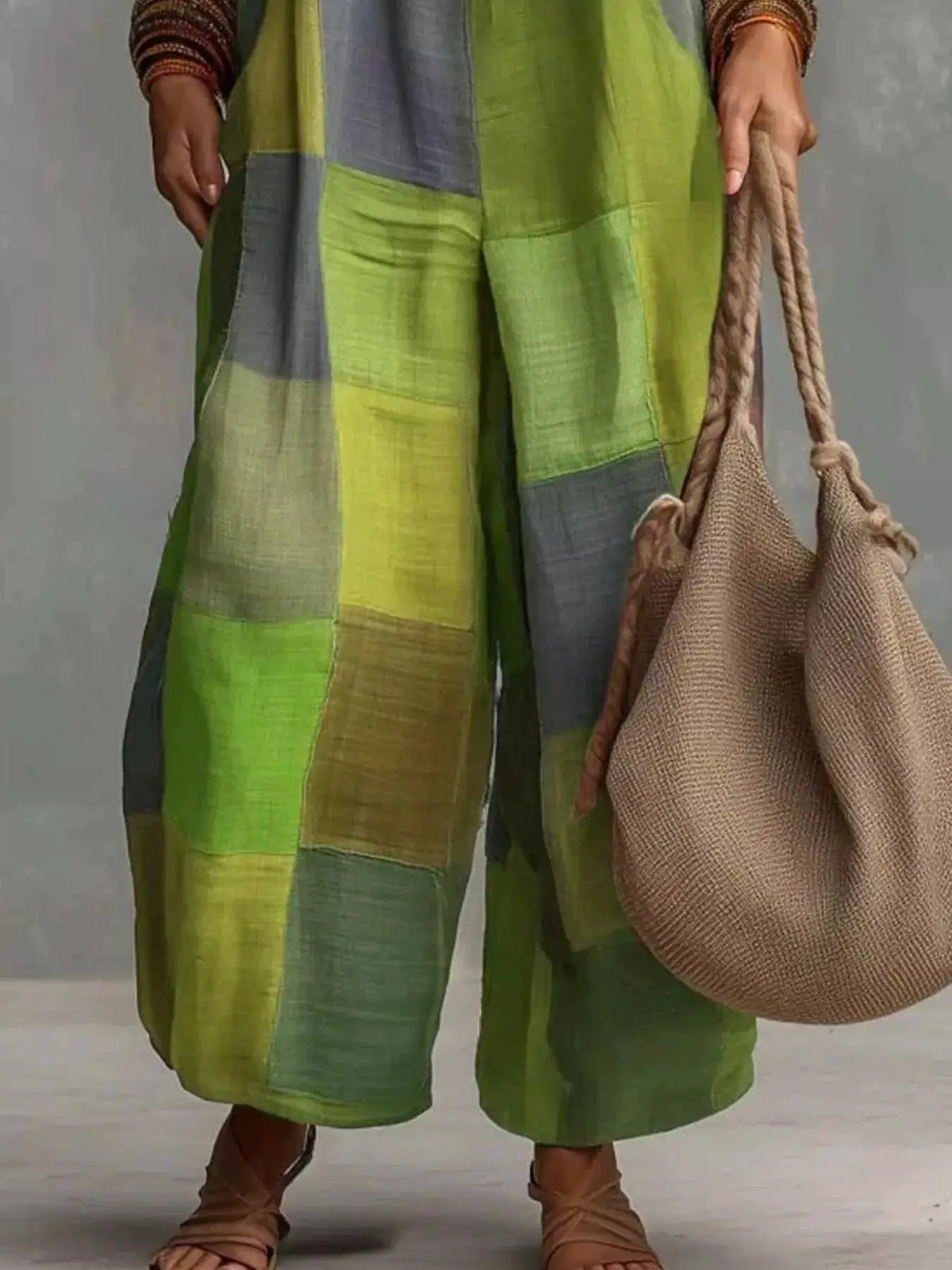 Full Size Plaid Halter Neck Wide-Leg Jumpsuit Plus Size by Trendsi