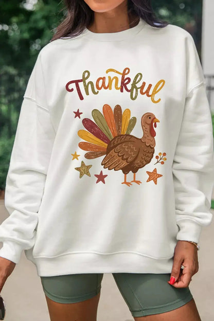 Thankful Turkey Graphic Crewneck Pullover Sweatshirt by Trendsi