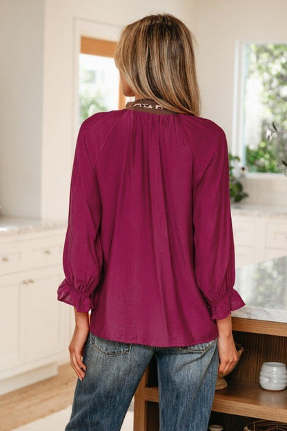 Deborah Flounced Bracelet Sleeve Blouse - Bitsy Gypsy Boutique