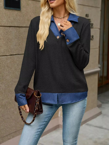 Decor Button Long Sleeve Sweatshirt by Trendsi