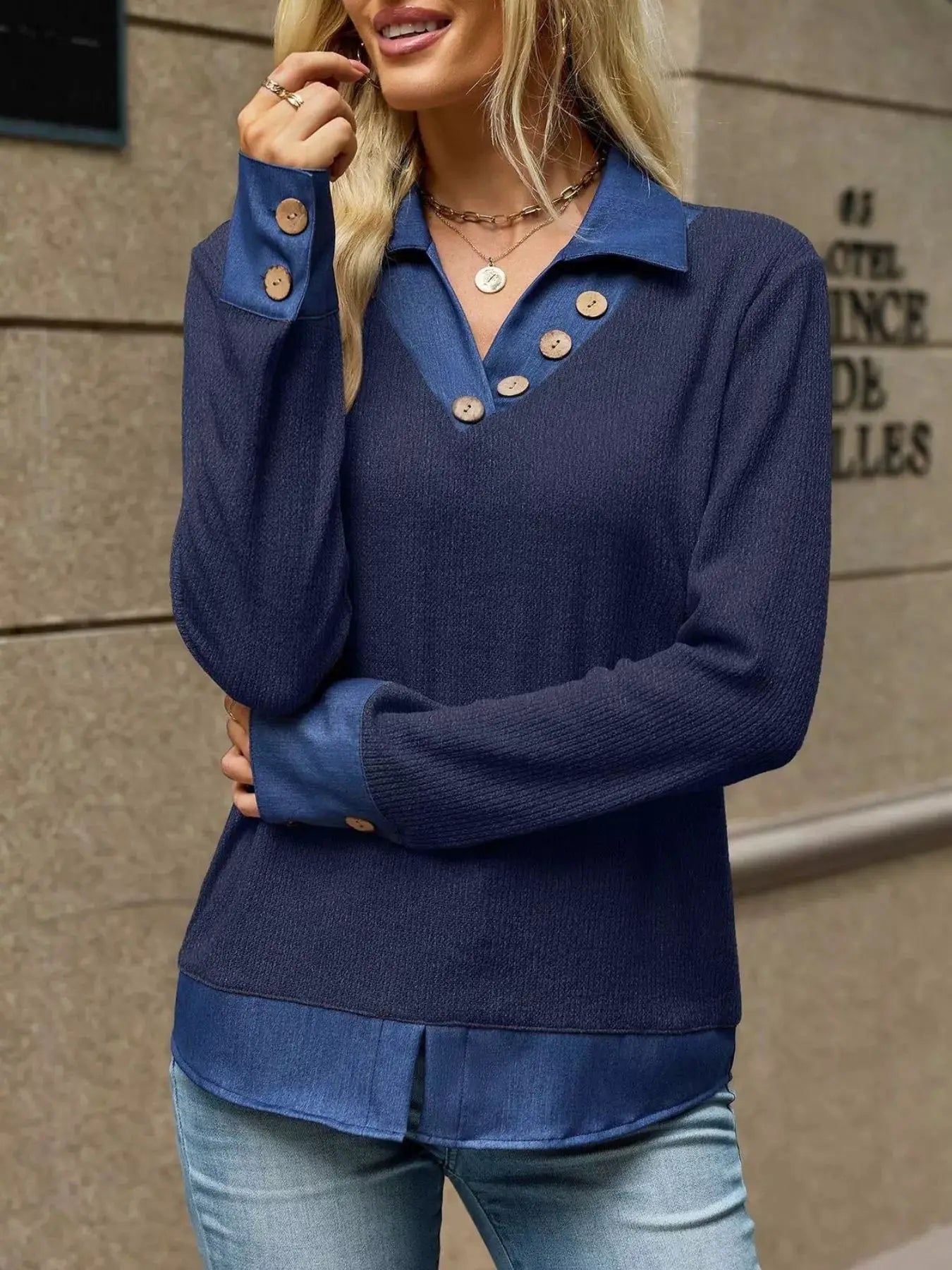 Decor Button Long Sleeve Sweatshirt by Trendsi