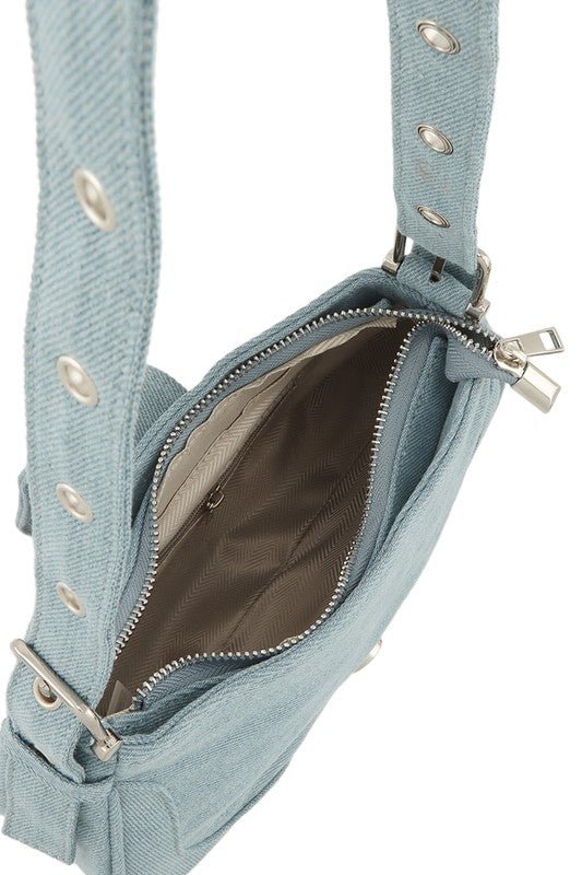 Decorative Buckle Denim Shoulder Bag - Bitsy Gypsy Boutique