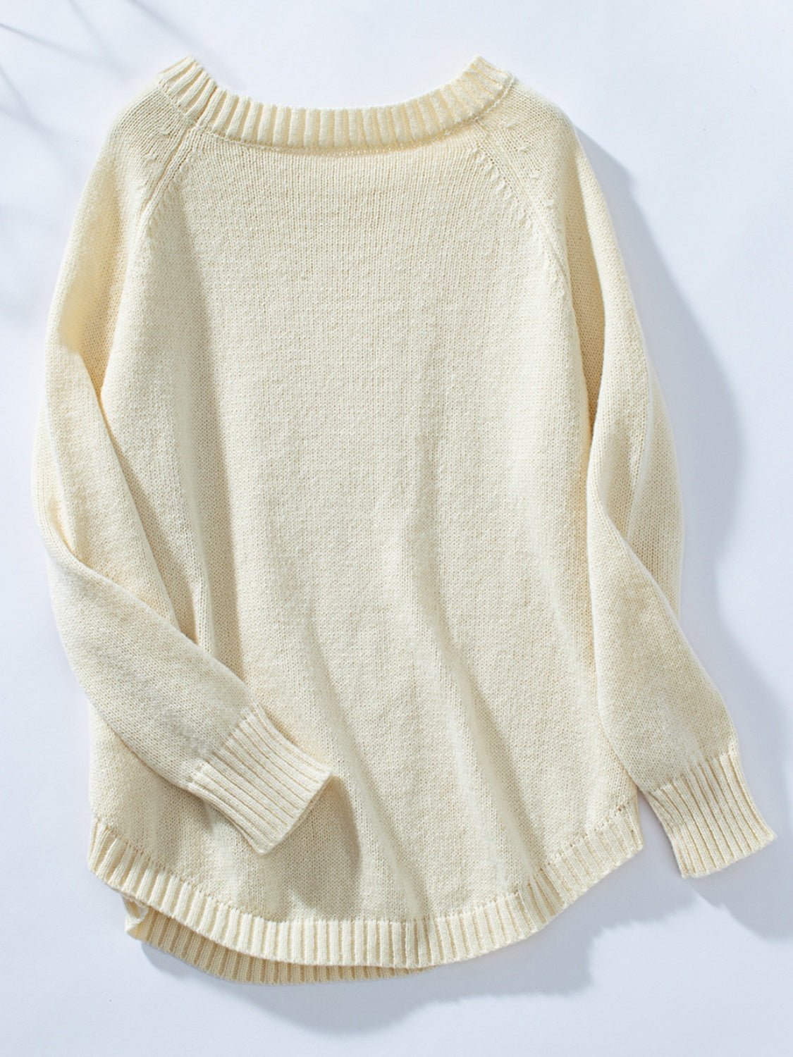 Decorative Button Round Neck Raglan Sleeve Sweater - Bitsy Gypsy Boutique