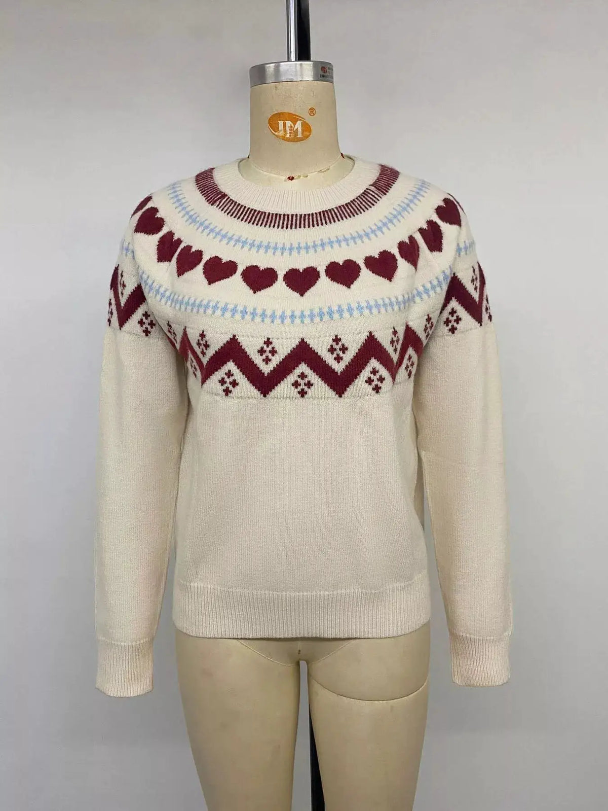 Heart-Patterned Crew Neck Sweater by Trendsi