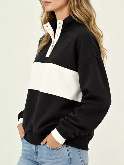 Full Size Color Block Snap-Button Sweatshirt Plus Size by Trendsi