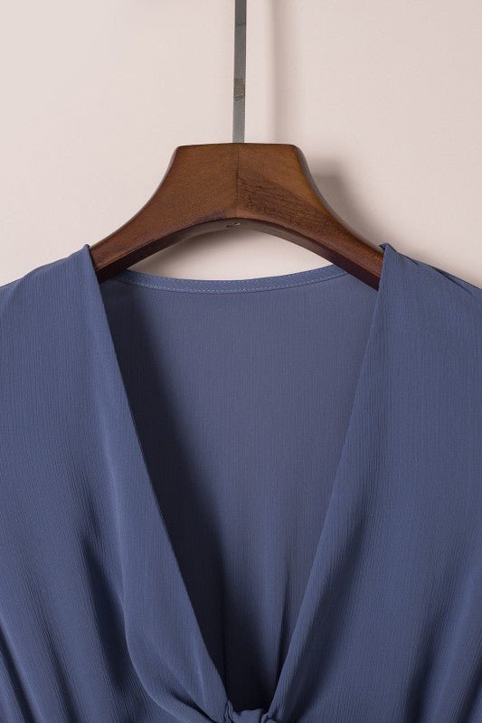 Deep V - Neck Knotted Front Layered Flare Mini Dress - Bitsy Gypsy Boutique