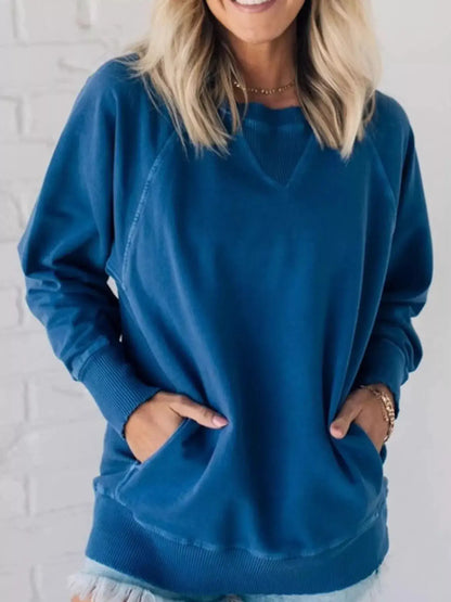 Crew Neck Raglan Sleeve Sweatshirt by Trendsi