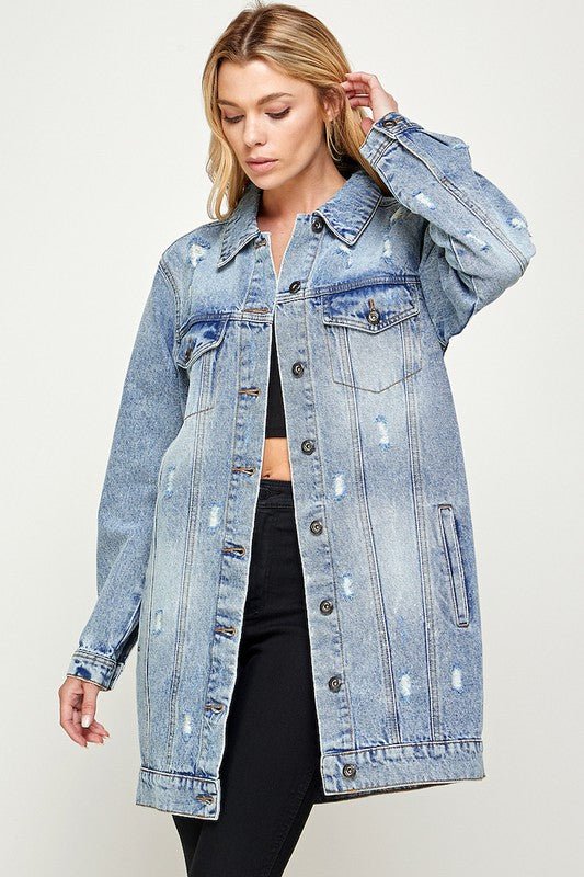 DENIM 3/4 QUARTER JACKETS DISTRESSED WASHED - Bitsy Gypsy Boutique
