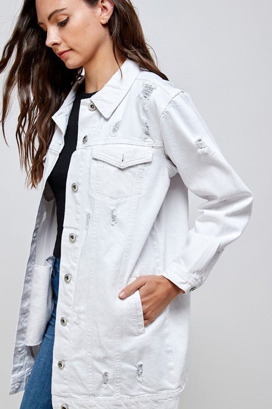 DENIM 3/4 QUARTER JACKETS DISTRESSED WASHED - Bitsy Gypsy Boutique