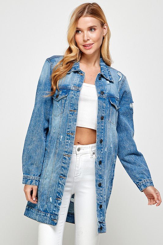 DENIM 3/4 QUARTER JACKETS DISTRESSED WASHED - Bitsy Gypsy Boutique