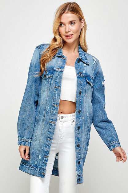 DENIM 3/4 QUARTER JACKETS DISTRESSED WASHED - Bitsy Gypsy Boutique