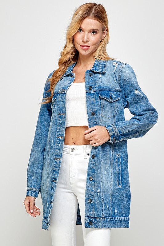 DENIM 3/4 QUARTER JACKETS DISTRESSED WASHED - Bitsy Gypsy Boutique