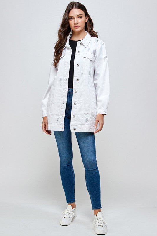 DENIM 3/4 QUARTER JACKETS DISTRESSED WASHED - Bitsy Gypsy Boutique