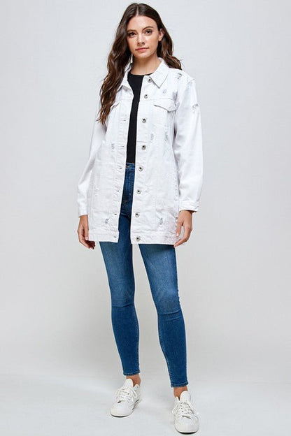 DENIM 3/4 QUARTER JACKETS DISTRESSED WASHED - Bitsy Gypsy Boutique