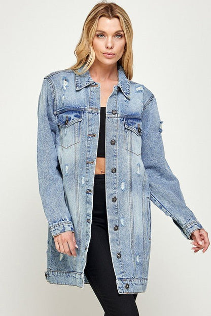 DENIM 3/4 QUARTER JACKETS DISTRESSED WASHED - Bitsy Gypsy Boutique