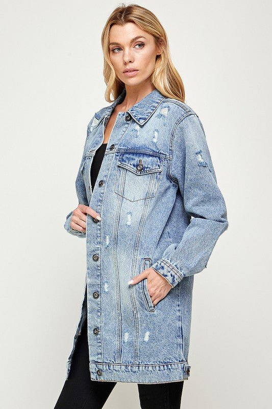 DENIM 3/4 QUARTER JACKETS DISTRESSED WASHED - Bitsy Gypsy Boutique