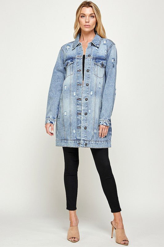 DENIM 3/4 QUARTER JACKETS DISTRESSED WASHED - Bitsy Gypsy Boutique